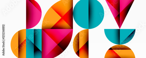 Abstract geometric pattern with intersecting circles and triangles in gradients. The high-contrast composition creates depth and a dynamic, modern aesthetic
