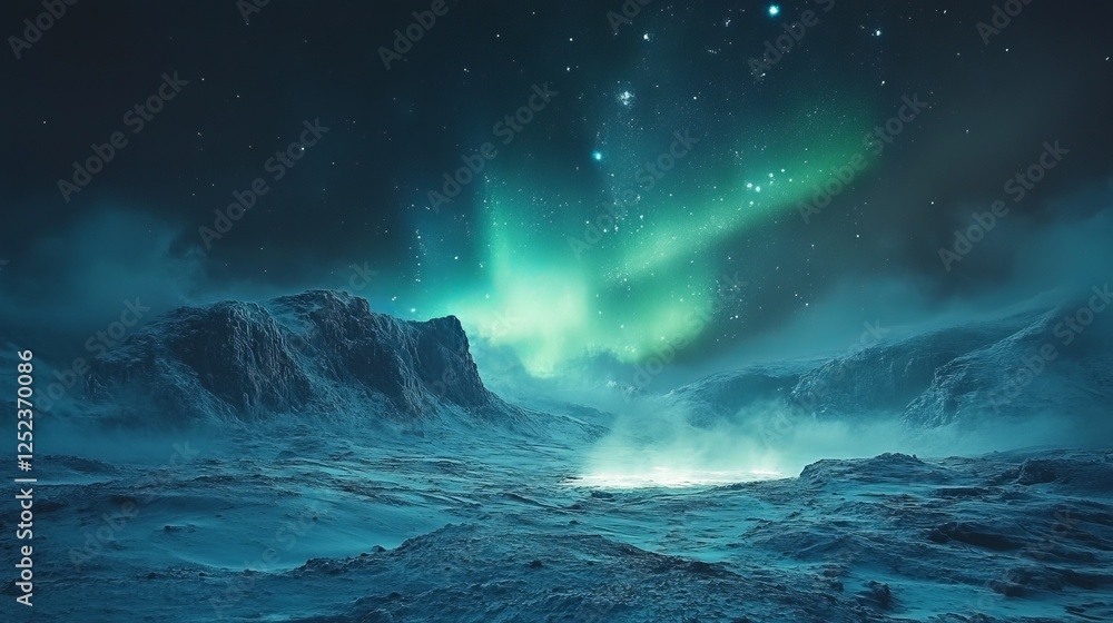 Captivating Display of Green Aurora Borealis Dancing Across the Night Sky Illuminating the Landscape Below with Ethereal Light Creating a Magical and Enchanting Natural Phenomenon Captivating Display of Green Aurora Borealis Dancing Across the Night Sky Illuminating the Landscape Below with Ethereal Light Creating a Magical and Enchanting Natural Phenomenon
