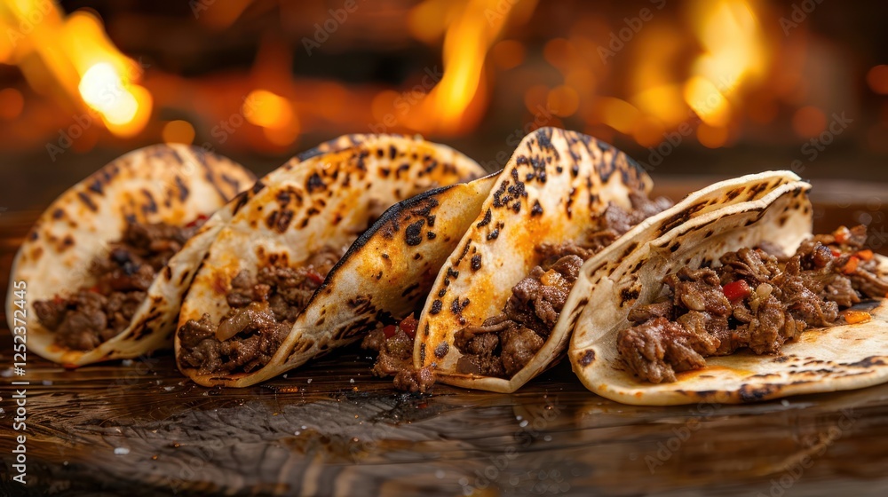 Grilled beef tacos served on toasted tortillas with a warm, rustic background. Grilled beef tacos served on toasted tortillas with a warm, rustic background.
