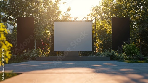 outdoor stage with back drops and an empty frame