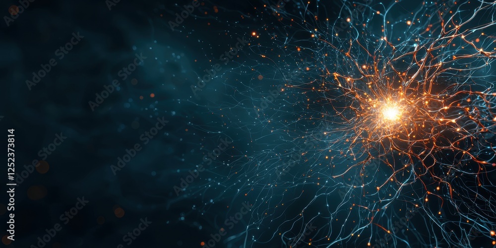 custom made wallpaper toronto digitalA vibrant, abstract depiction of glowing neural connections radiating from a central point, evoking themes of energy and complexity in a cosmic setting.