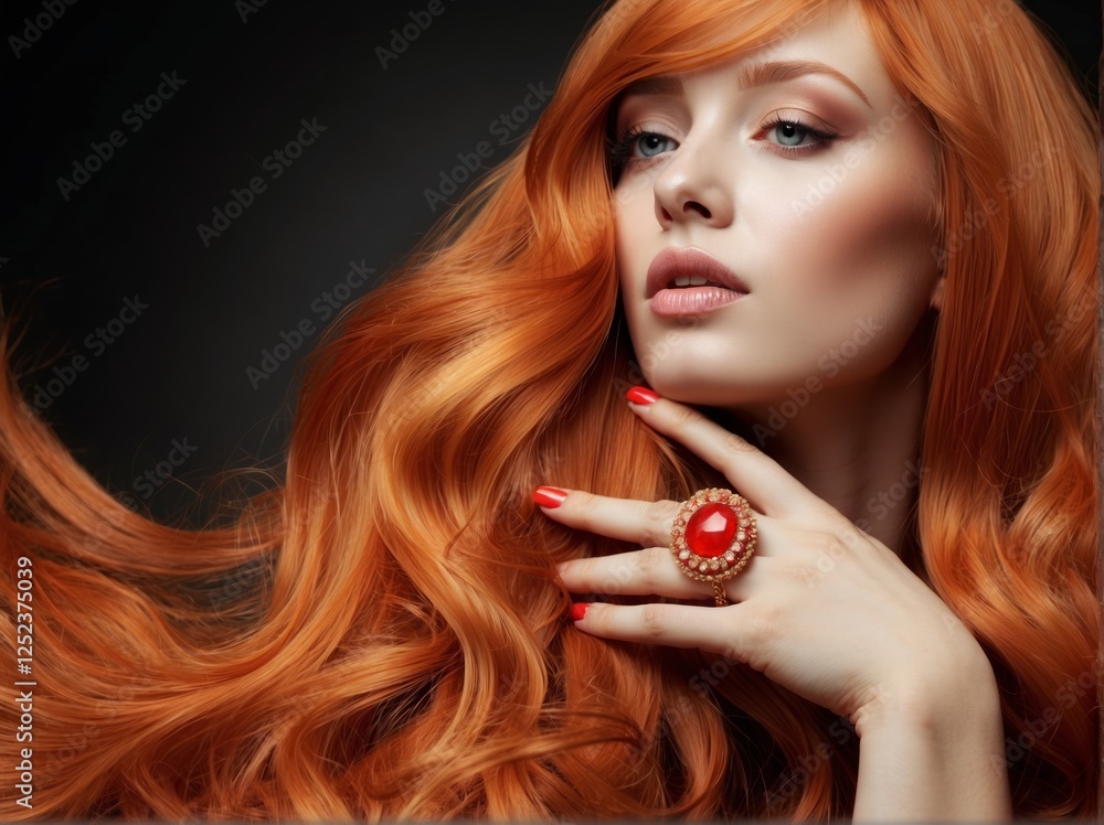 Fototapeta premium Wavy Red Hair. Fashion Girl Portrait