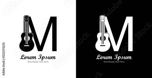 logo design in the shape of a guitar combined with the letter M