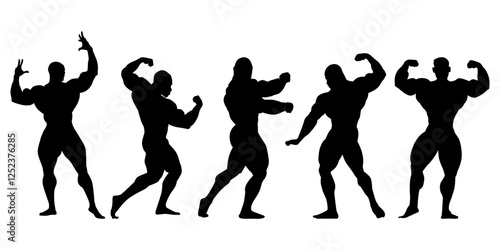 Set of bodybuilders vector silhouettes. Posing men . Muscular people. gym posing men logo . vector template eps