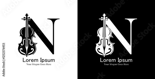 logo design in the shape of a violin combined with the letter N