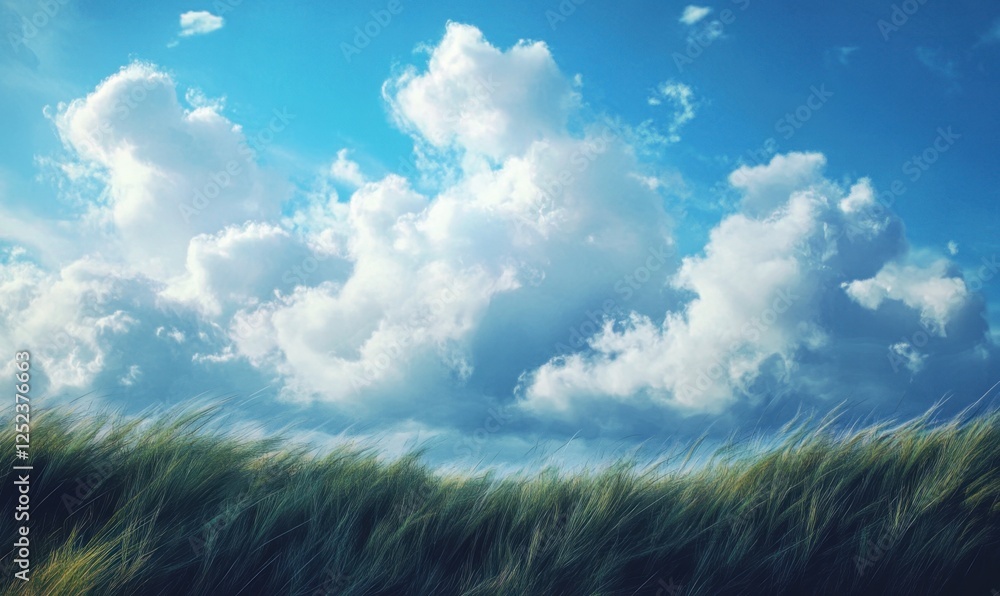 Obraz premium Windy wheat field under a bright summer sky. Ideal for travel, nature, or weather reports