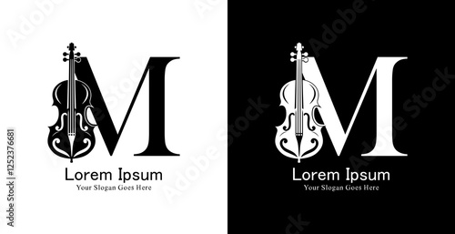 The logo design is in the shape of a violin combined with the letter M