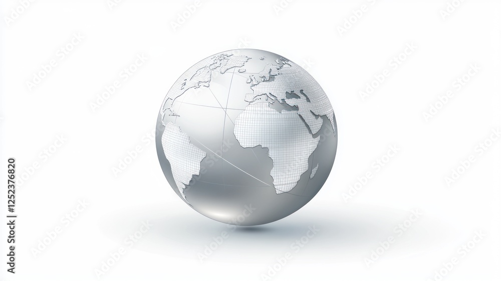 Silver Globe Earth, 3D Model, Realistic, Clean Background, Stock Image Silver Globe Earth, 3D Model, Realistic, Clean Background, Stock Image