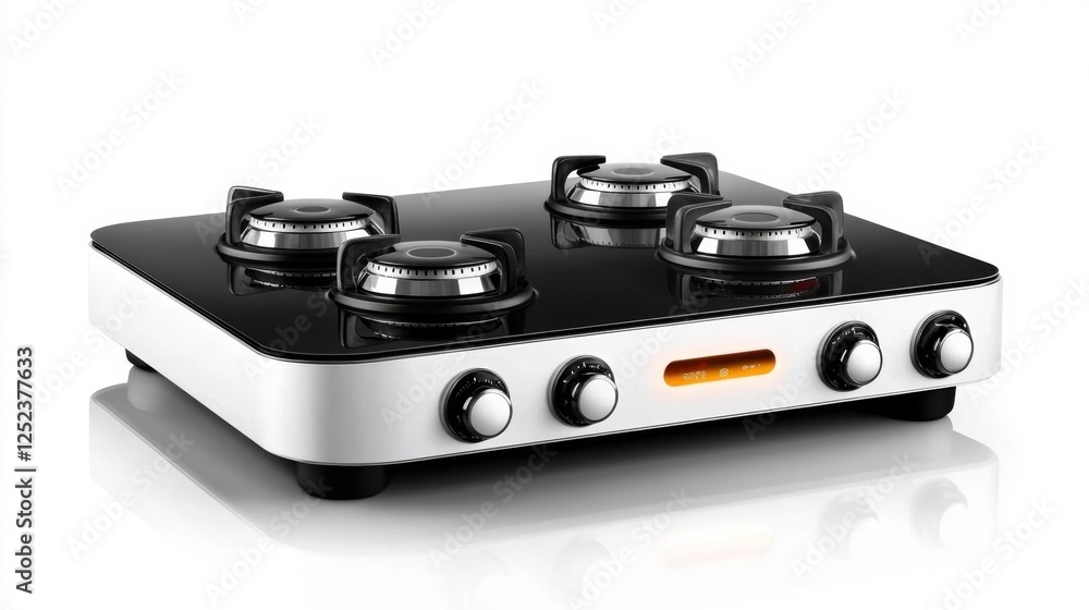 Fototapeta premium Modern Gas Stove with Four Burners on White Isolated Background. Generative AI