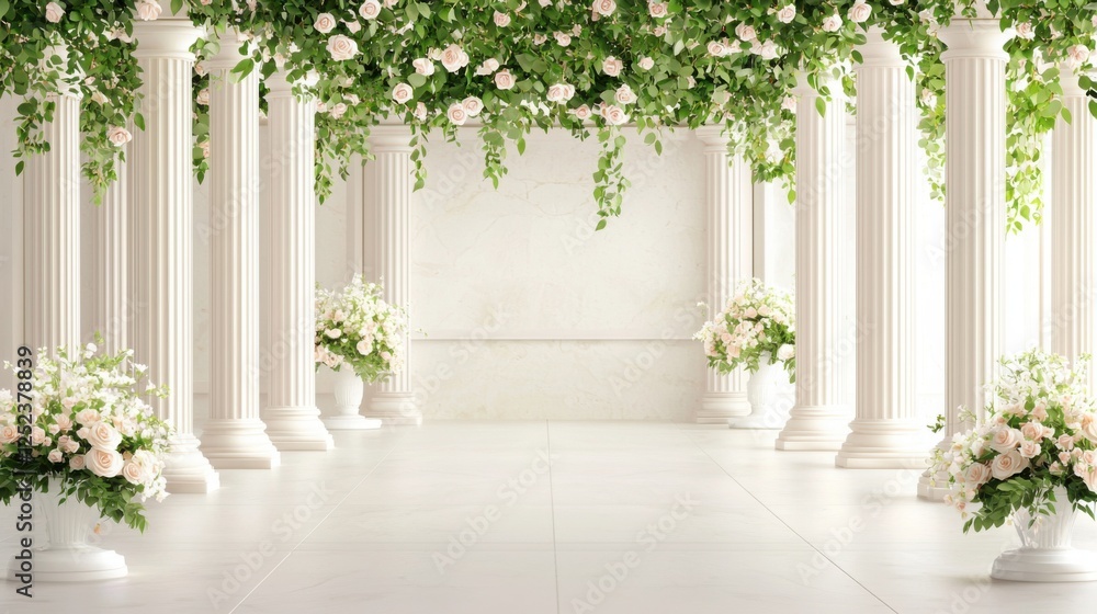 Delicate Pastel Archway with Roses and Ivy in Elegant Interior Design Delicate Pastel Archway with Roses and Ivy in Elegant Interior Design