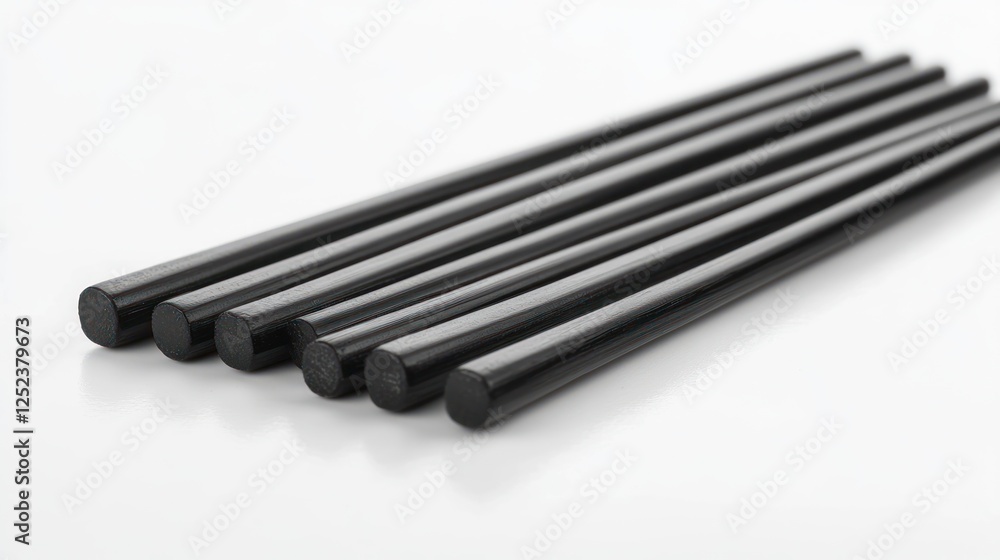 Black glue sticks arranged on white surface Black glue sticks arranged on white surface