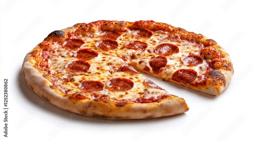 Pepperoni Pizza with Golden Crispy Crust Isolated on White Background. Generative AI Pepperoni Pizza with Golden Crispy Crust Isolated on White Background. Generative AI