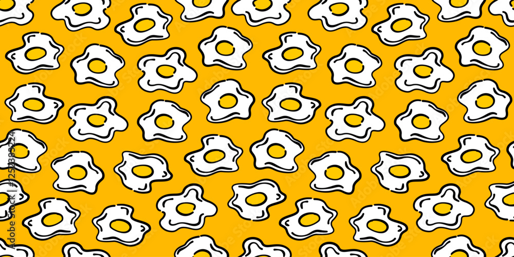Fototapeta premium Doodle Fried Eggs Pattern background. doodle Fried eggs seamless pattern. Seamless fried egg pattern background.