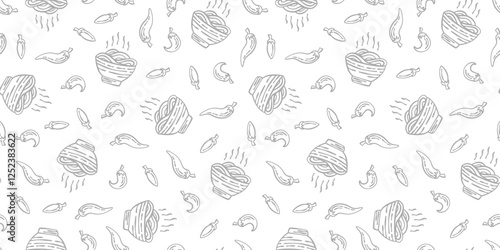 doodle Noodle pattern background. Japanese food line art pattern background. noodles theme pattern background.