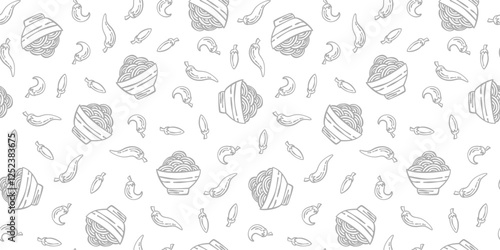 doodle Noodle pattern background. Japanese food line art pattern background. noodles theme pattern background.