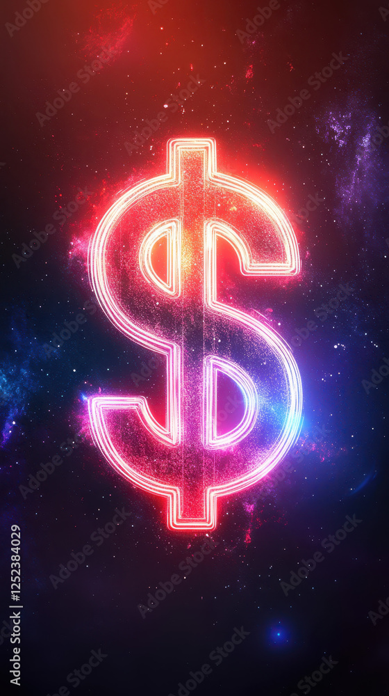 Neon dollar sign glowing in space with vibrant colors and cosmic background Neon dollar sign glowing in space with vibrant colors and cosmic background