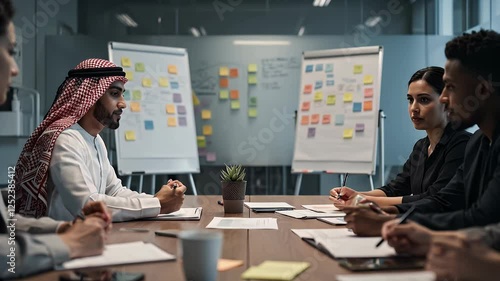 Diverse Team Brainstorming in a Business Meeting with Middle Eastern Businessman