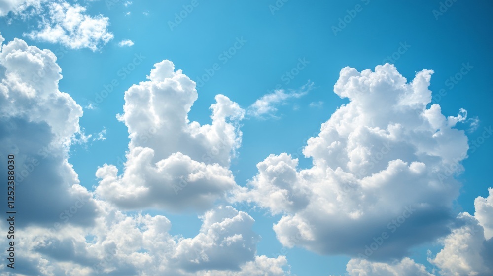 Fluffy White Cumulus Clouds Floating in a Brilliant Blue Sky on a Sunny Day Fluffy White Cumulus Clouds Floating in a Brilliant Blue Sky on a Sunny Day