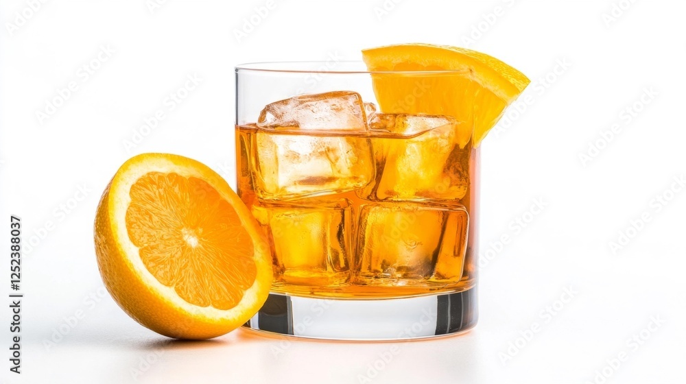 Orange Cocktail with Ice and Fresh Fruit on White Isolated Background. Generative AI Orange Cocktail with Ice and Fresh Fruit on White Isolated Background. Generative AI