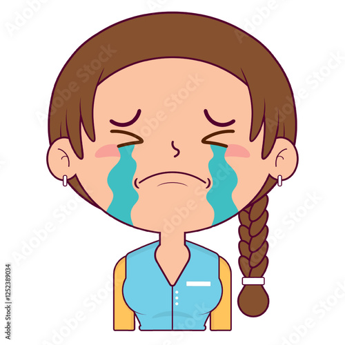girl braid hair crying face cartoon cute