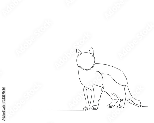 One continuous line drawing of cat- kitten vector illustration. Cute cat draw in monoline design. Technology concept.
