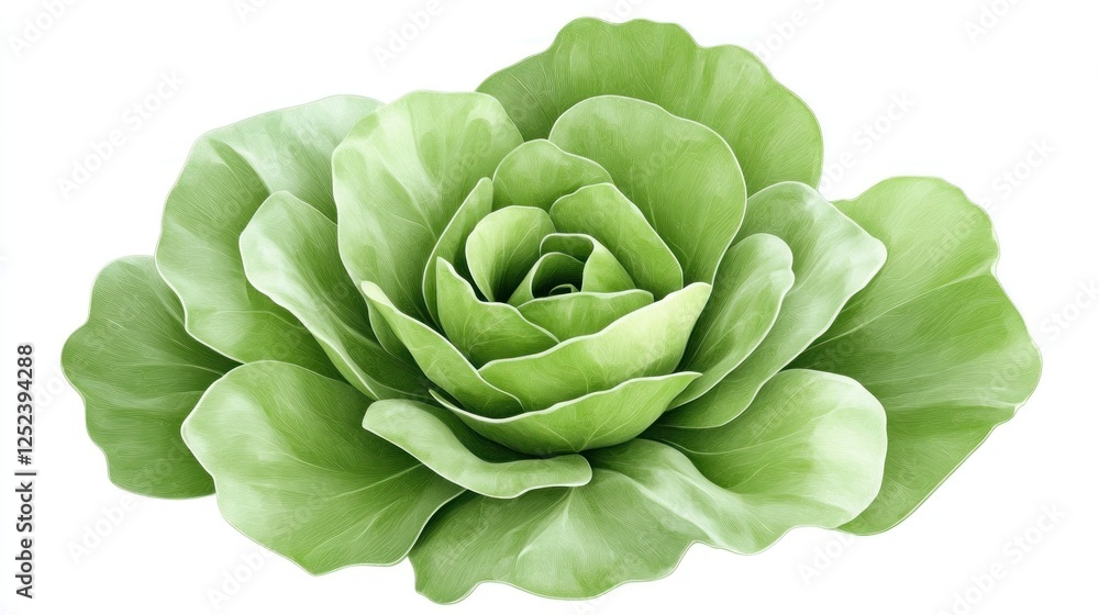 Fototapeta premium Green lettuce rose, isolated, white background, healthy food