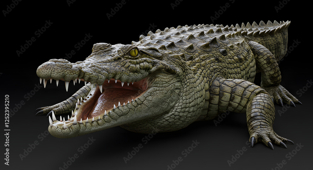 Menacing Crocodile Showing Teeth with Mouth Open on Black Background Menacing Crocodile Showing Teeth with Mouth Open on Black Background