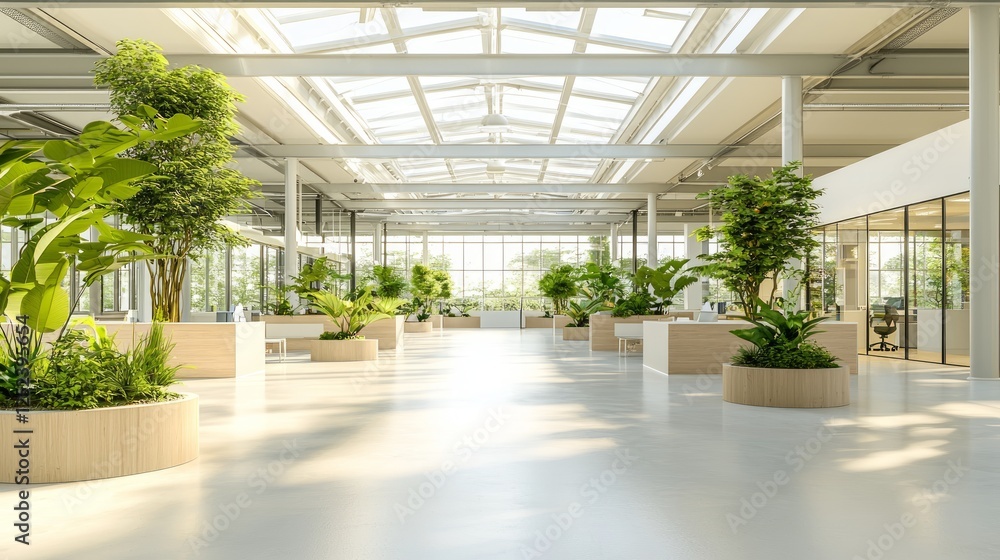 Sleek Open Office Space with Modern Design and Natural Elements Sleek Open Office Space with Modern Design and Natural Elements