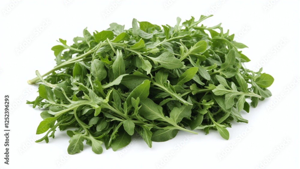 Fresh Peppery Arugula Leaves Isolated on White Background Fresh Peppery Arugula Leaves Isolated on White Background