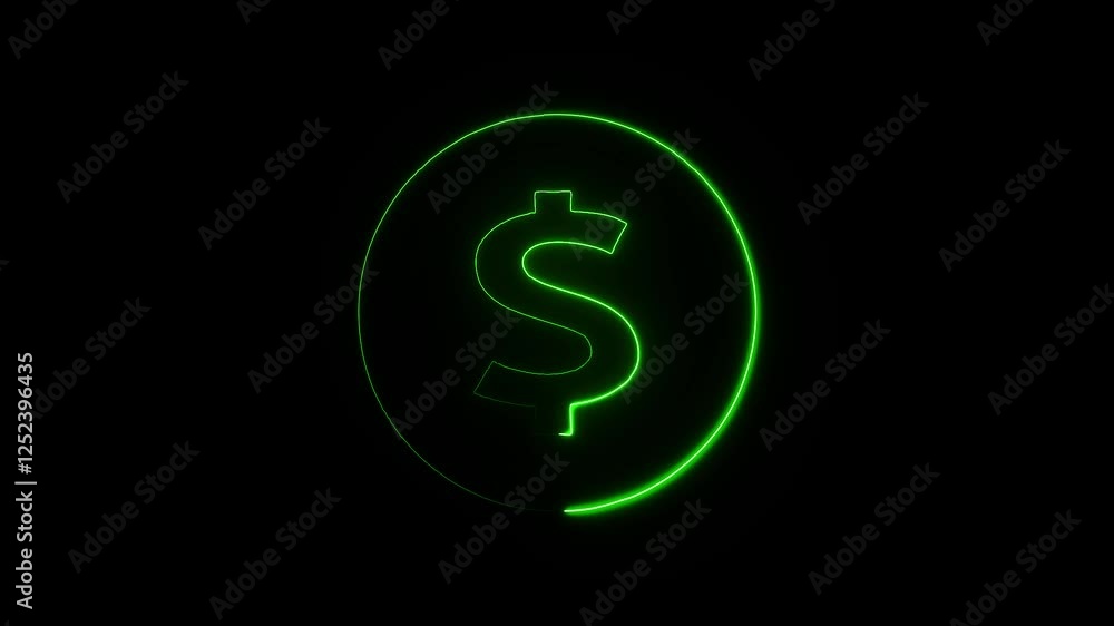 Glowing neon Doller icon whit rectangle animation circle on black background. Neon glowing dollar symbol concept. Glowing neon Doller icon whit rectangle animation circle on black background. Neon glowing dollar symbol concept.