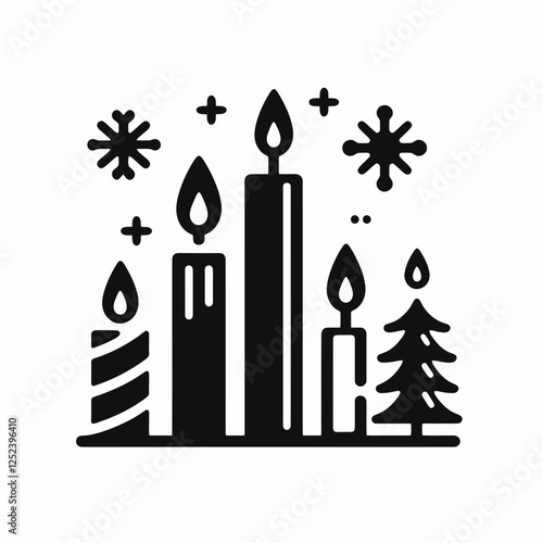 Festive Candlelight Silhouettes in black on a white background
