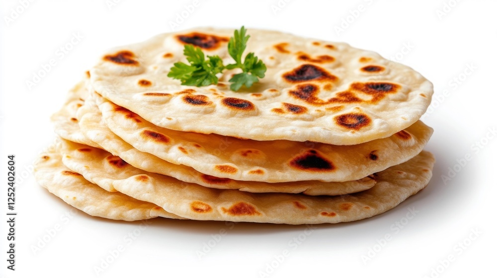 Freshly Made Flatbreads with Garnish on White Background. Generative AI Freshly Made Flatbreads with Garnish on White Background. Generative AI