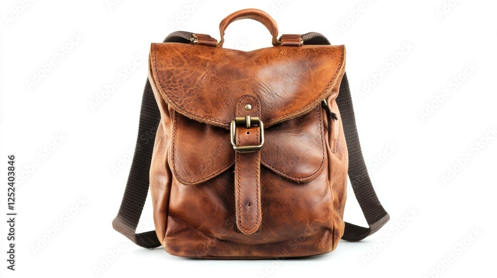 Brown leather backpack, studio shot, white background, travel accessory (3) Brown leather backpack, studio shot, white background, travel accessory (3)