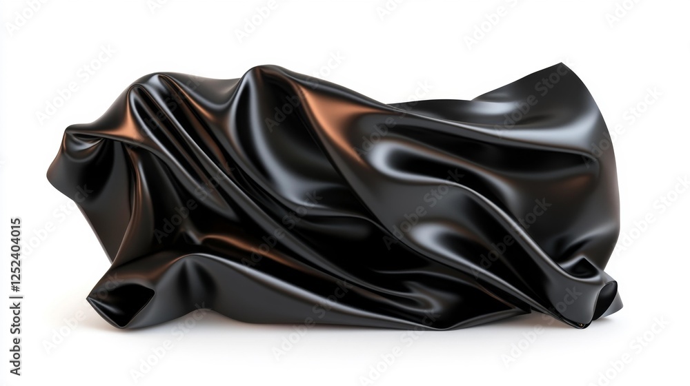 Black Shiny Wrinkled Fabric with Smooth Texture on a White Background. Generative AI Black Shiny Wrinkled Fabric with Smooth Texture on a White Background. Generative AI