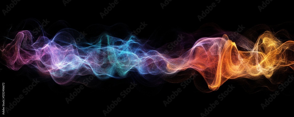 Fototapeta premium Colorful abstract light waves on black background, digital art and design concept