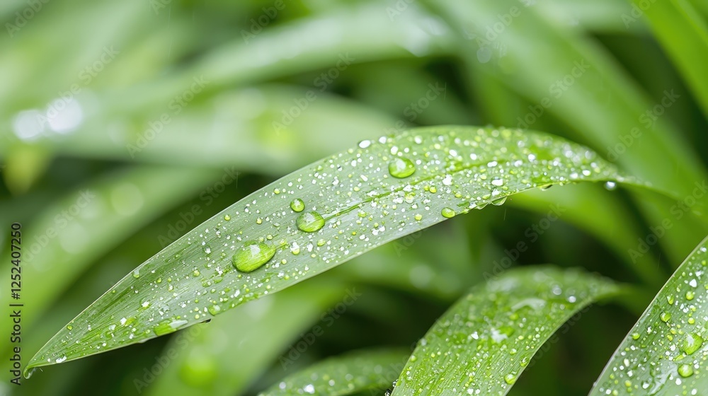 Dew drops on green leaves, close-up, nature background, fresh spring Dew drops on green leaves, close-up, nature background, fresh spring