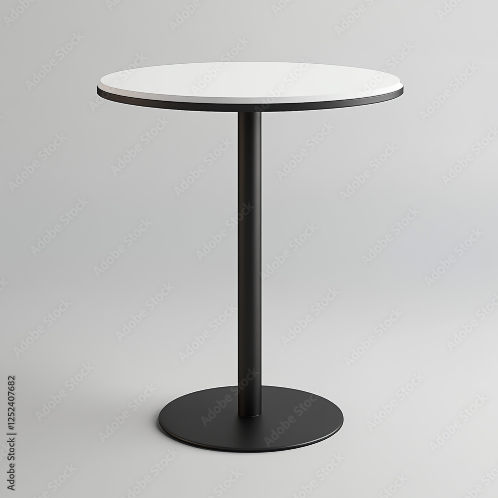 Realistic 3D Rendering of a Round Bar Table with Black Metal Base and White Top – Grey Background Realistic 3D Rendering of a Round Bar Table with Black Metal Base and White Top – Grey Background