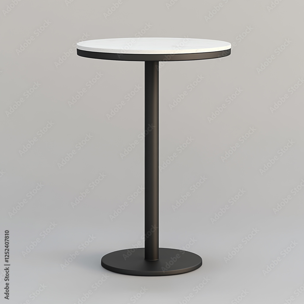 Realistic 3D Rendering of a Round Bar Table with Black Metal Base and White Top – Grey Background Realistic 3D Rendering of a Round Bar Table with Black Metal Base and White Top – Grey Background