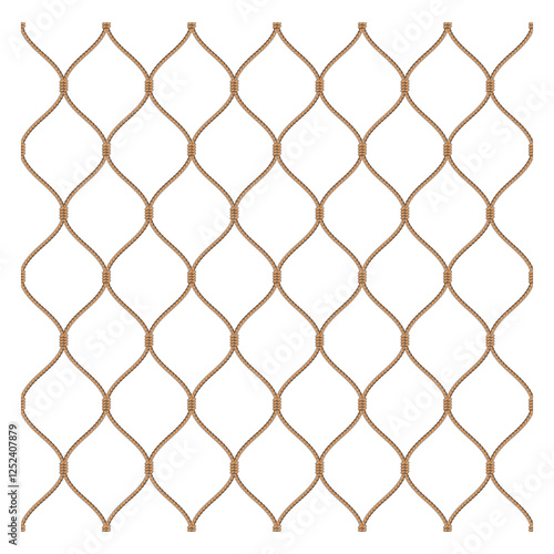 Set illustration of  seamless rope net pattern featuring interconnected knots forming a diamond-shaped grid. The design is ideal for backgrounds, textiles, nautical themes, and decorative applications