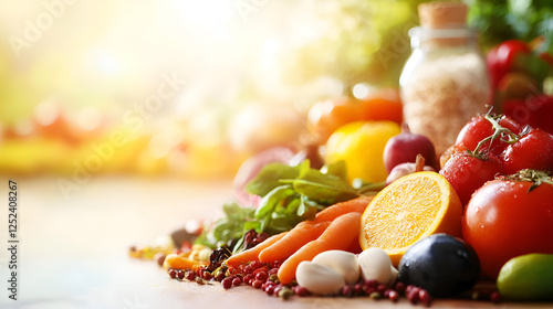  Colorful Assortment of Healthy Foods Including Fresh Vegetables Fruits Proteins Dairy Grains Le ai genrative photo