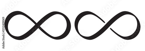 Infinity symbols collection, for logo design, branding, mathematical representation. Various infinity icon styles, simple to artistic. Endless, eternal, limitless concept