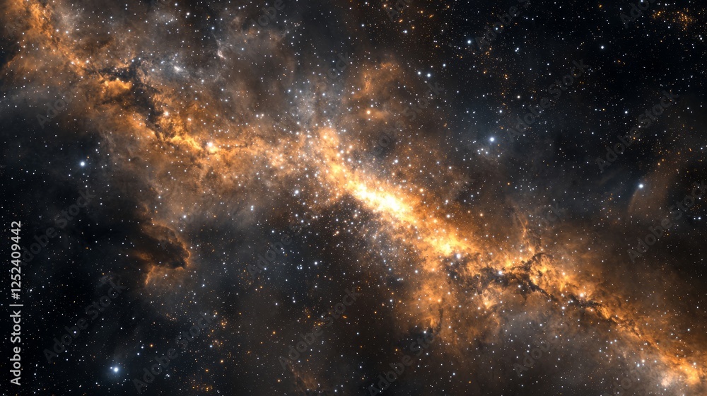 Expansive Cosmic Dust Lane with Glowing Stars and Bright Nebulae Expansive Cosmic Dust Lane with Glowing Stars and Bright Nebulae