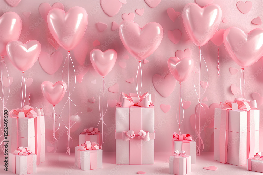 3d rendering of a romantic valentines day scene with heart balloons and gifts 3d rendering of a romantic valentines day scene with heart balloons and gifts