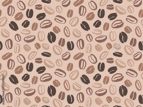 Coffee bean pattern in mocha mousse 2025 year color. Seamless pattern background. Coffee texture, cafe hand drawn art. Trendy palette graphic for menu, coffee shop, wrapping paper