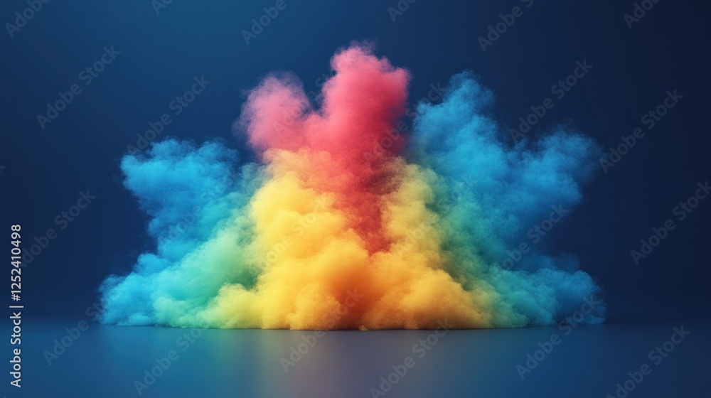Naklejka premium Vibrant Rainbow Smoke Cloud on Dark Blue Background