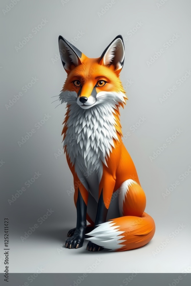 Fototapeta premium realistic illustration of a fox sitting on a white surface