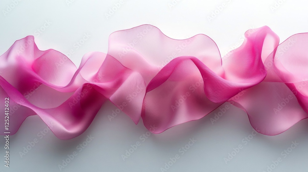 Wavy Pink Organza Ribbon with Delicate Edges on White Background for Crafts and Decoration Wavy Pink Organza Ribbon with Delicate Edges on White Background for Crafts and Decoration