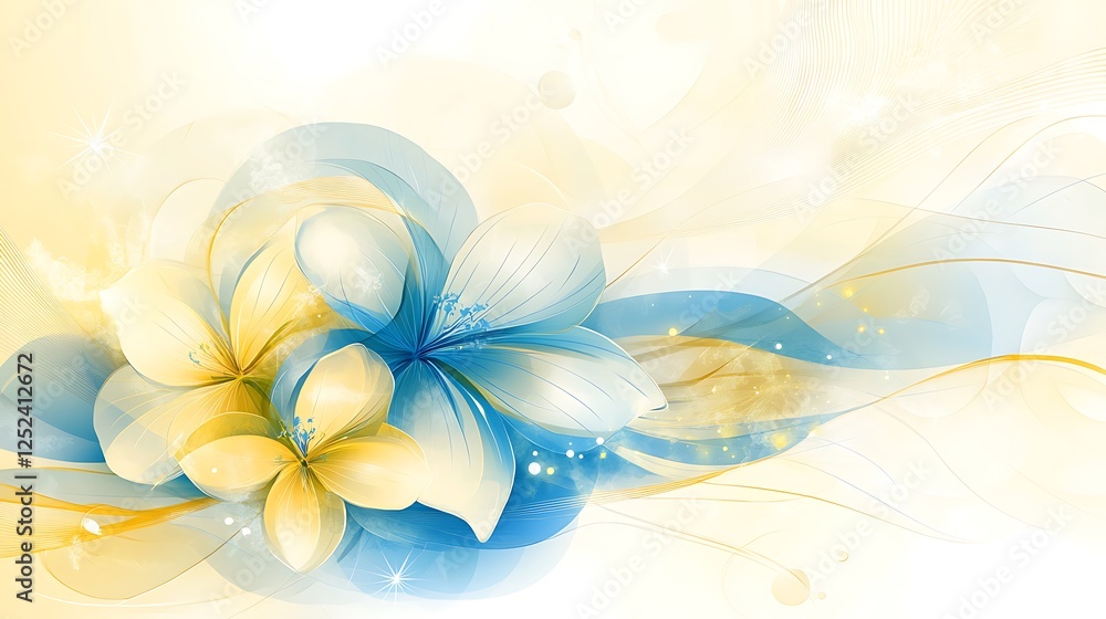 Blue yellow flowers, wave background, design, website Blue yellow flowers, wave background, design, website