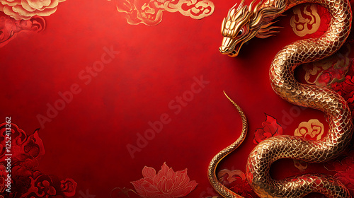Wallpaper Mural Golden Dragon Design On Red Background With Floral Accents Torontodigital.ca