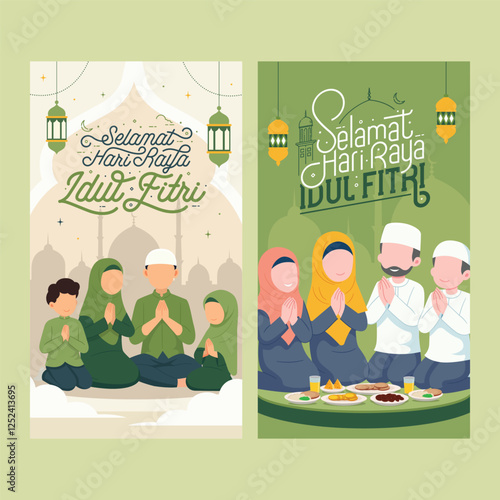 Eid mubarak and Selamat Hari Raya Idul Fitri greetings for social media stories template